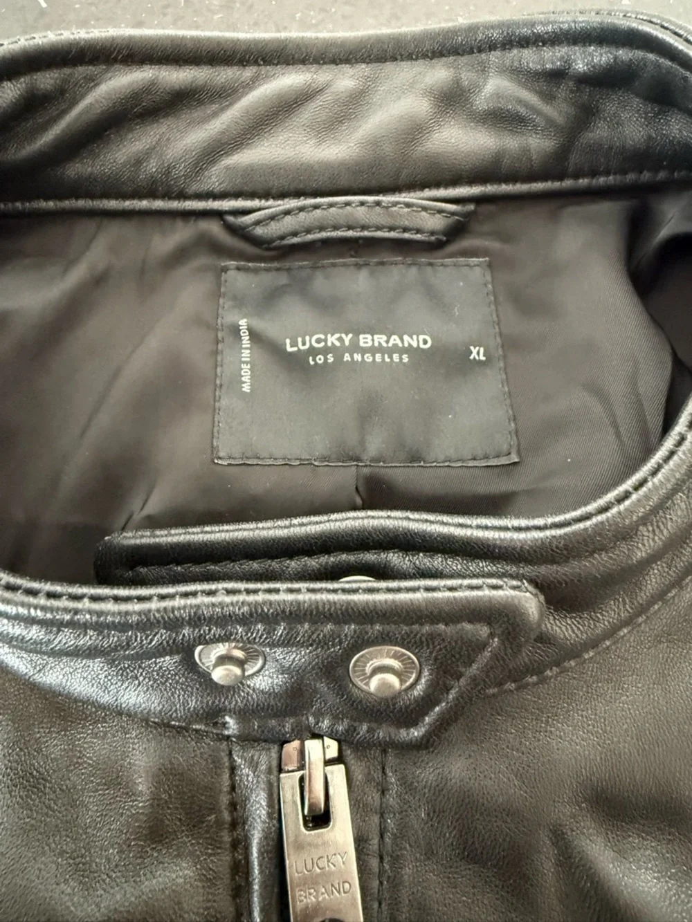 Men's Black Leather Bomber Jacket with Stand Collar *Flawed